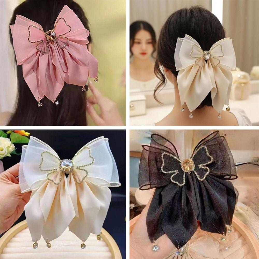 Shining Big Bow Hairpin Mesh Bow Crystal Barrettes Princess Hair Clip  Hair Accessories