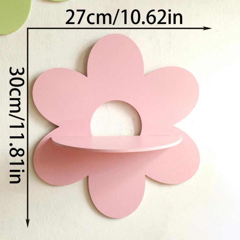 Flower Shape Wall Storage Holder Wooden Wall Art Wall Decoration Floating Plant Shelf For Bathroom Living Room Gift