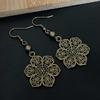 Temperament Retro Bronze Color Hollow Flower Embossed Filigree Dangle Earrings for Women Ethnic Bohemia Jewelry Accessories Gift