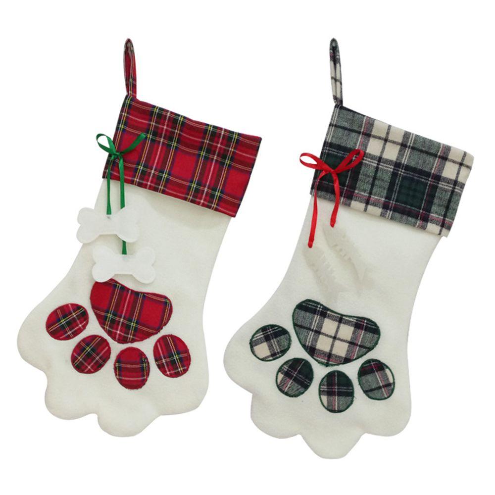 Craft Holiday Hanging Paw Shaped Fireplace Ornaments Christmas Stockings Decoration Pet Supplies