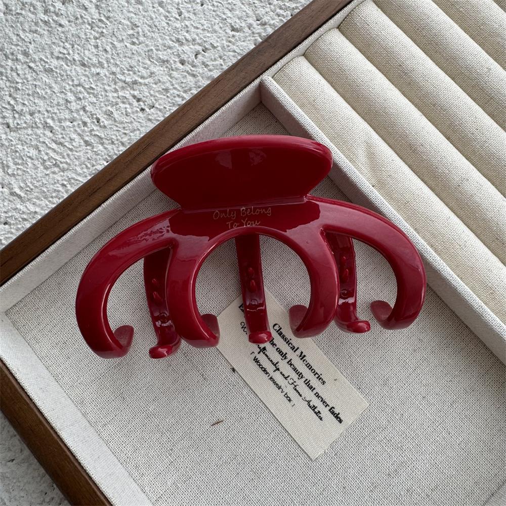 New Year Red Collection: Large Gold Logo Hair Claw—Back of Head Shark Clip Accessory