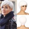 Women Straight Bangs Style Pixie Cut Synthetic Hair Wig Brown Mixed Short Wigs Machine Made