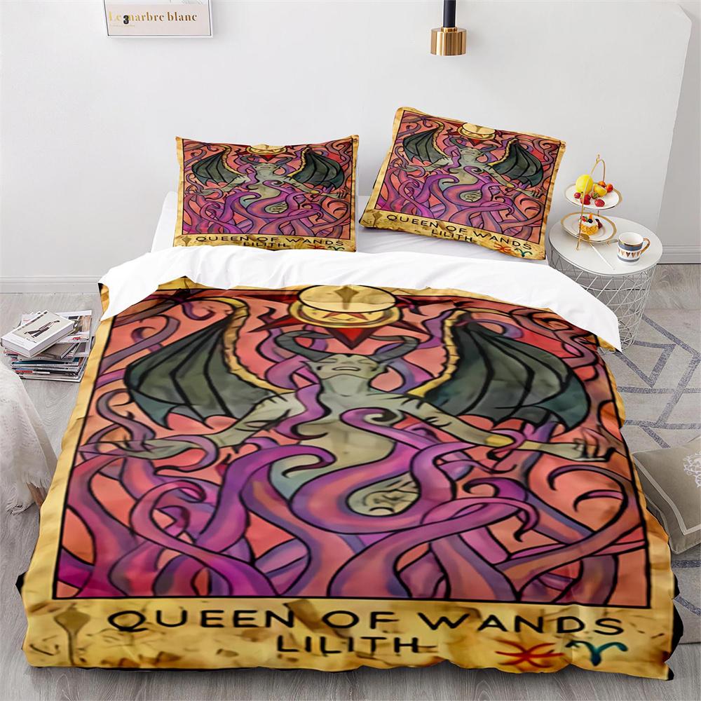 Mysterious Tarot Duvet Cover Set with Pillowcase Queen King Size Polyester Comforter Cover Fortune-Telling Element Tarot Card