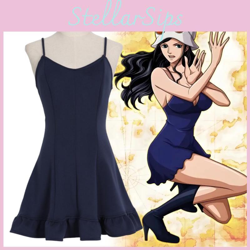 One Piece Nico Robin Cosplay Kostüme mit Polyesterstoff für Frauen und Kinder für Anime- und Cosplay-Partys