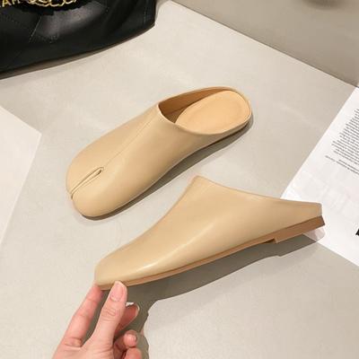 Women Slippers Leather Summer Retro Bag Head Half Slippers Women Outside Split Toed Shoes Versatile Sandals Women Dames Muiltjes