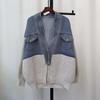 European Patchwork Denim Knitted Cardigan - Korean Style Women's Loose Sweater Coat