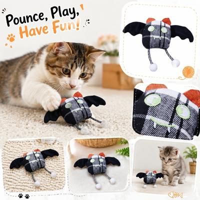 Halloween Themed Bat Catnip Toy Soft Plush Pet Toy with Wings and Dangling Legs for Cat Entertainment and Interactive Play