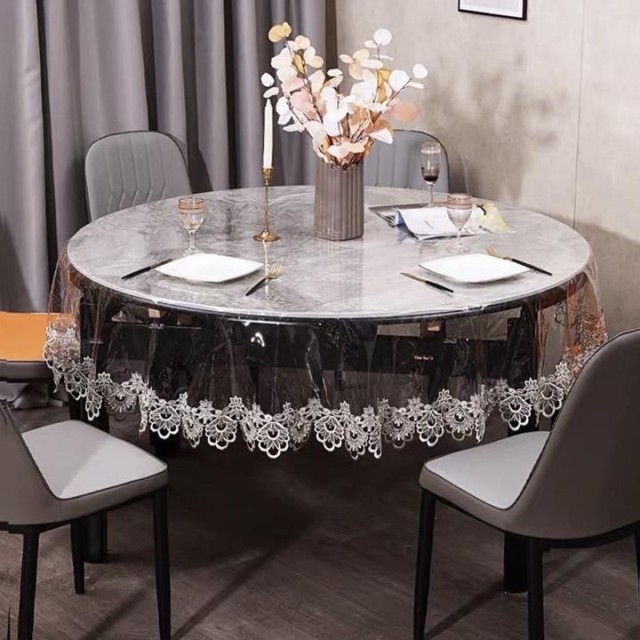 Pvc Tablecloth Waterproof And Oil-Proof Leave-In Lace Decorative Household Soft Glass Transparent Tablecloth