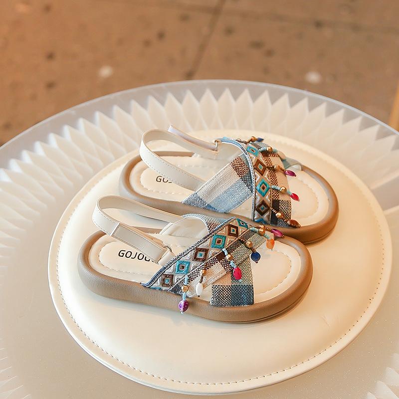 Fashion Girl Shoes New Versatile Comfort Child Sandals Anti Slip Soft Sole Retro Princess Shoes Ethnic Trend Flat Sandals Girls