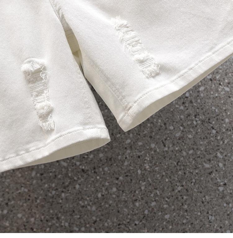 Ladies' Trousers Summer Big Yards Elastic Hole Denim Shorts High Waist Thin Loose Wide Leg Five-minute Trousers