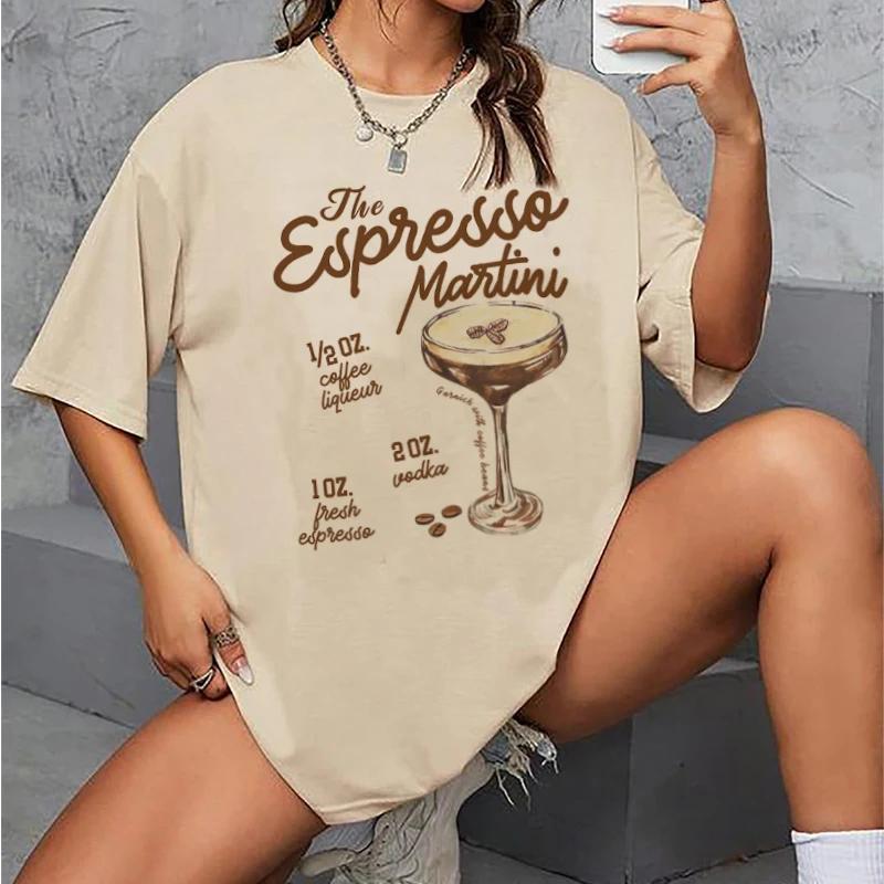 Espresso Martini Recipe Women Vintage TShirts Retro Alcohol Drink Tshirts Cute Loose Cocktail Lover T Shirt Unisex Clothes Gift