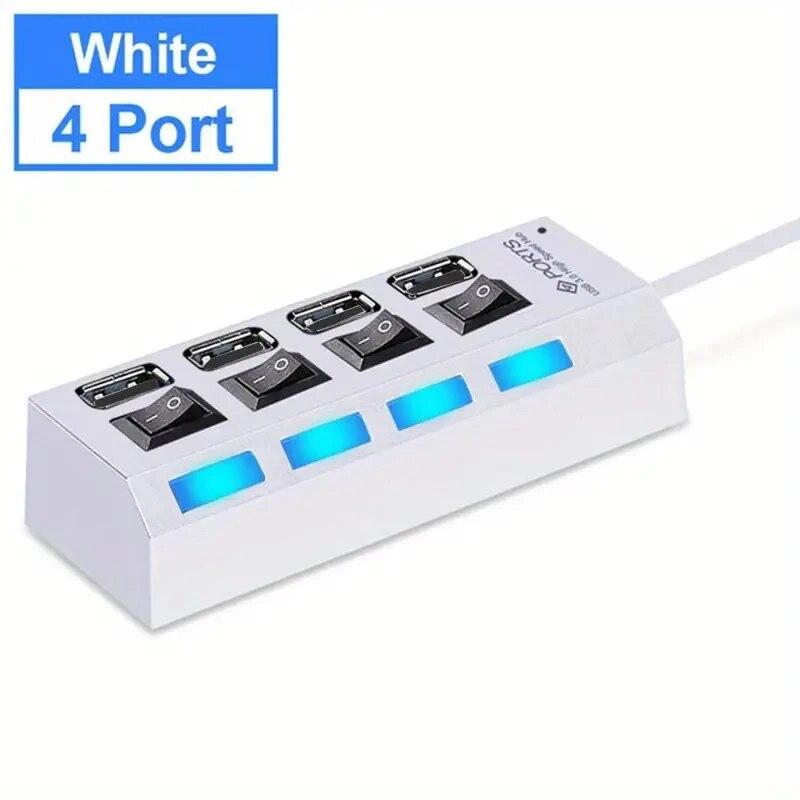 

Высокоскоростной адаптер USB HUB 2.0 с 4/7 портами, расширитель, мульти-USB-сплиттер, несколько удлинителей со светодиодным переключателем лампы для ПК, ноутбука 4 port switch 1.0-white