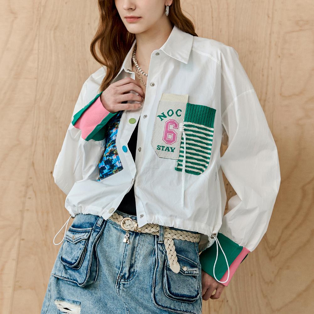 Maja Color Patch String Crop Shirt Blouse White/Free