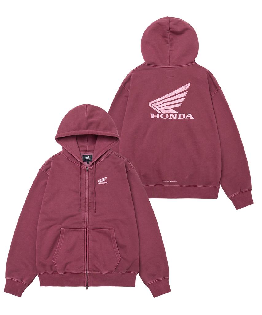 Phyps Motorcycle Pigment Scratch Logo Hoodie Zip-Up Red
