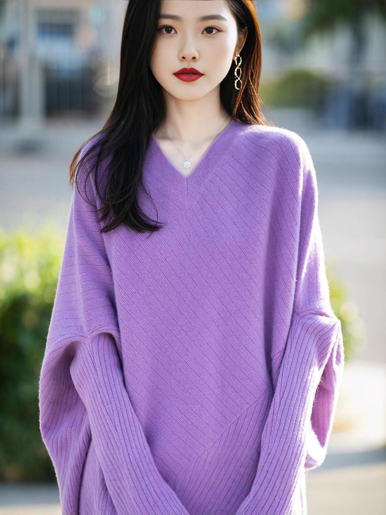 Elegant V-Neck Women's Wool Sweater - Autumn/Winter Fashion: Versatile and Stylish Loose Fit