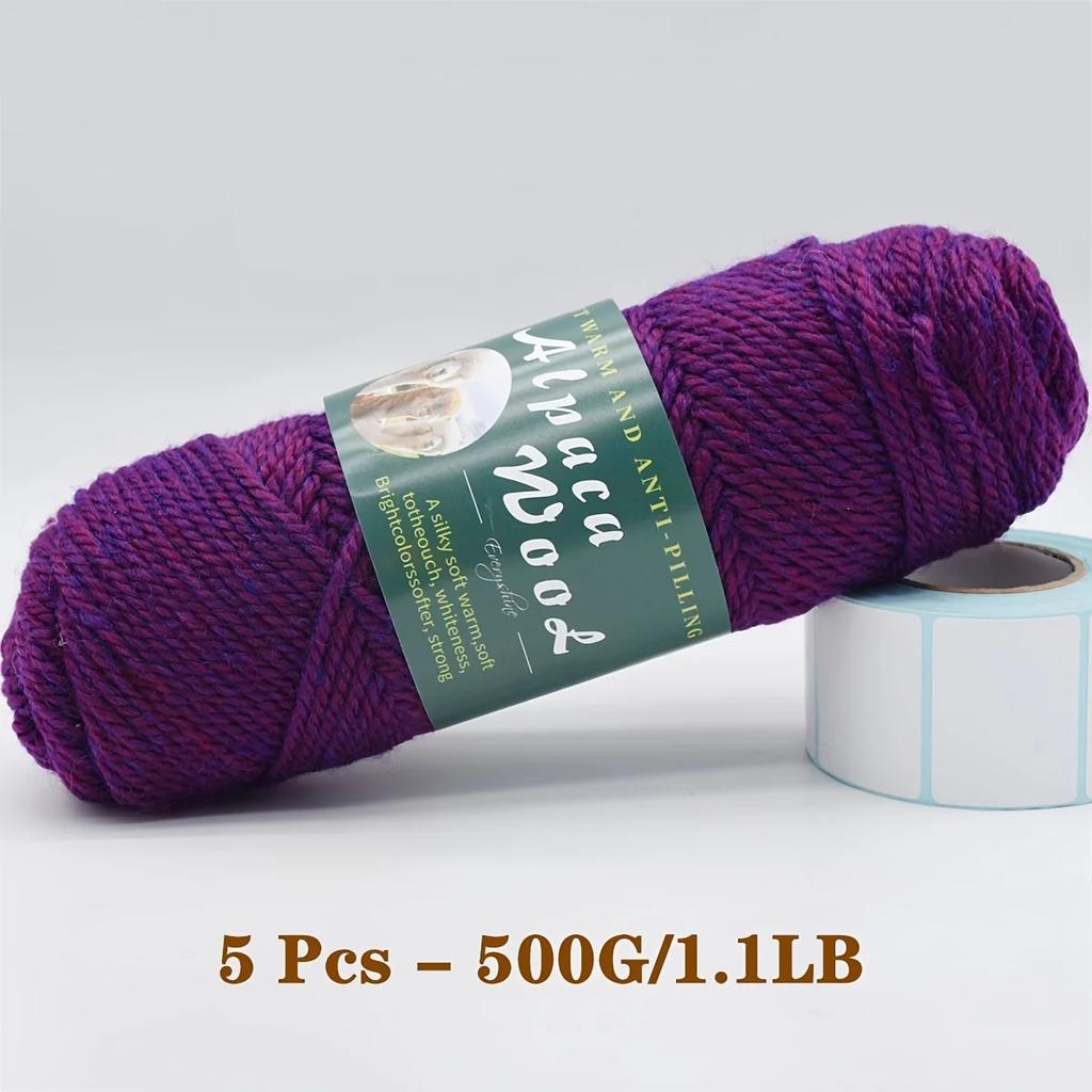 5er-Pack Alpakawolle Garn, Weiche & Warme Mischung zum Stricken von Pullovern, Schals, Mützen - Jeweils 0,5 kg, Mehrfarbige Auswahl