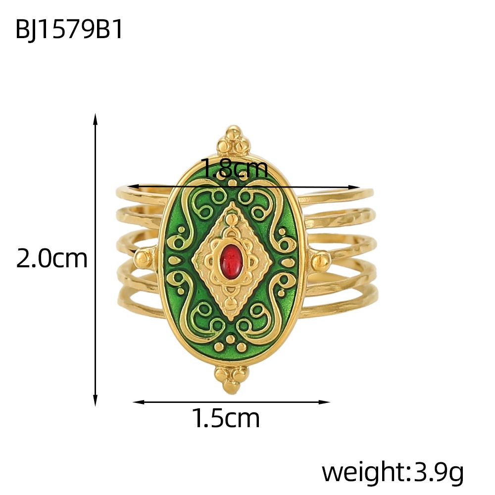 CARLIDANA Vintage Style colorful Natural Stone Open Adjustable Ring Stainless Steel Geometry Female Rings Jewelry Party Gift