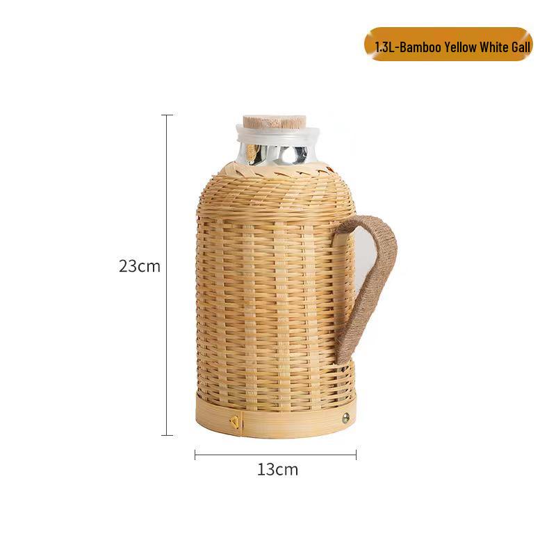 Bamboo Rattan Hot Water Bottle & Retro Thermos for Winter Tea Gatherings