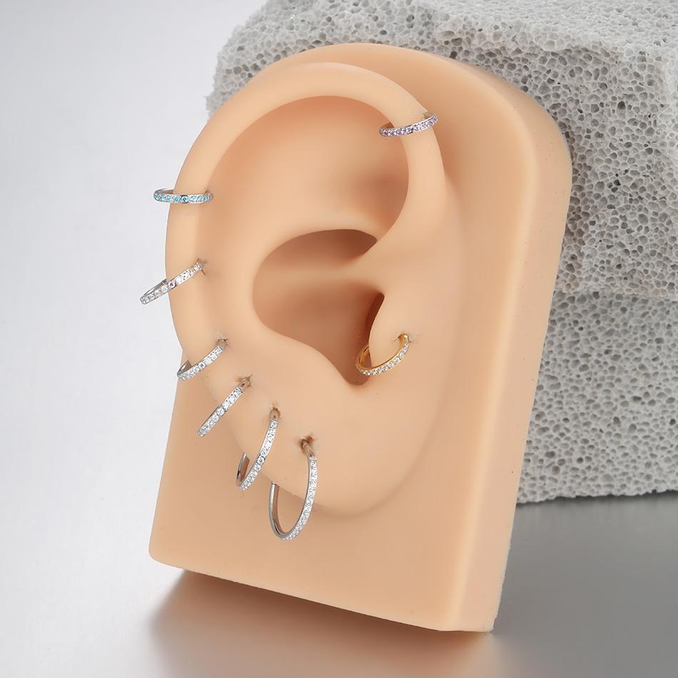 1/5 Pezzi Anelli Naso in Acciaio Zircone CZ 6/8/10/12mm Segmento Cernierato Orecchio Cartilagine Trago Orecchini Helix Cerchi Clicker Piercing Gioielli