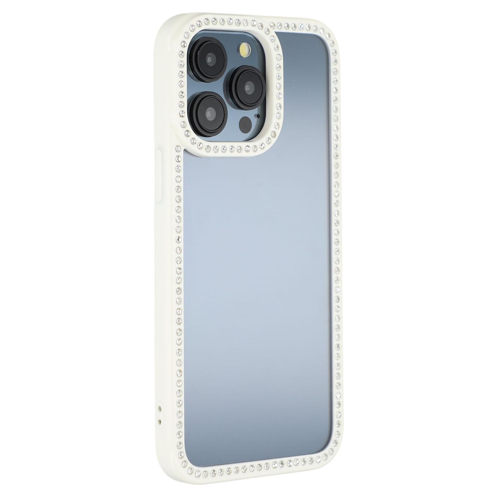 

For iPhone 15 Pro Phone Case Sparkling Rhinestone Decor TPU+PC Clear Back Cover White