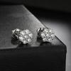 Ribbed Copper Zircon Flower Stud Earrings with Full Diamonds - High-End Hip Hop Style for Women