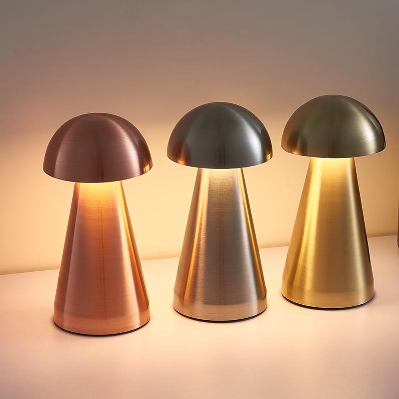 Retro Small Mushroom Table Lamp Dimmable Touch Switch LED Desk Lamp USB Techargeable Wireless Night Light for Bedroom Decor