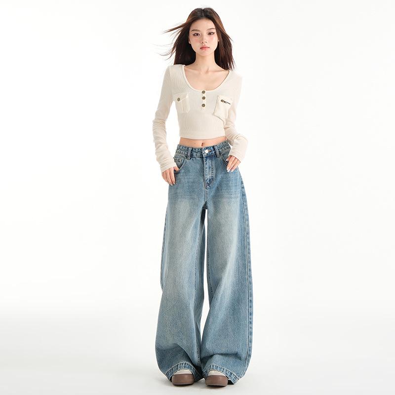 Xintang Women's 2025 High Waist Retro Wide Leg Jeans
