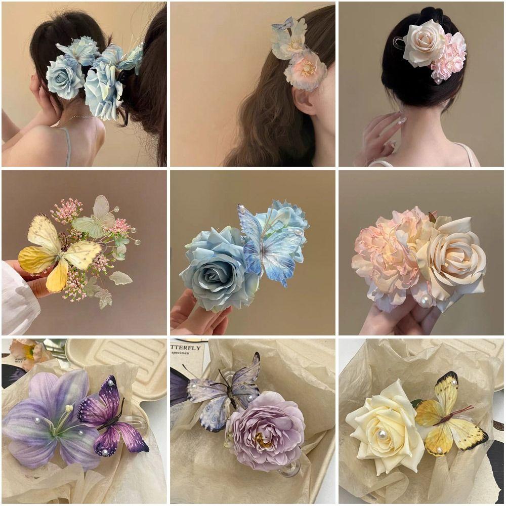 Flower Hair Claw Plastic Side Hairgrips Elegant Hairpins Parties