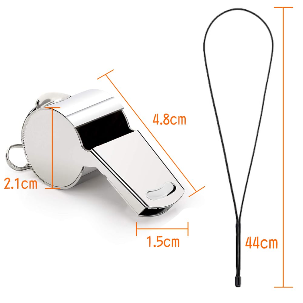 Whistle Stainless Steel Whistle Silver Whistle with Neck Strap Emergency Whistle Stainless Steel Metal Whistle Set of 3 Competition Supplies Rescue