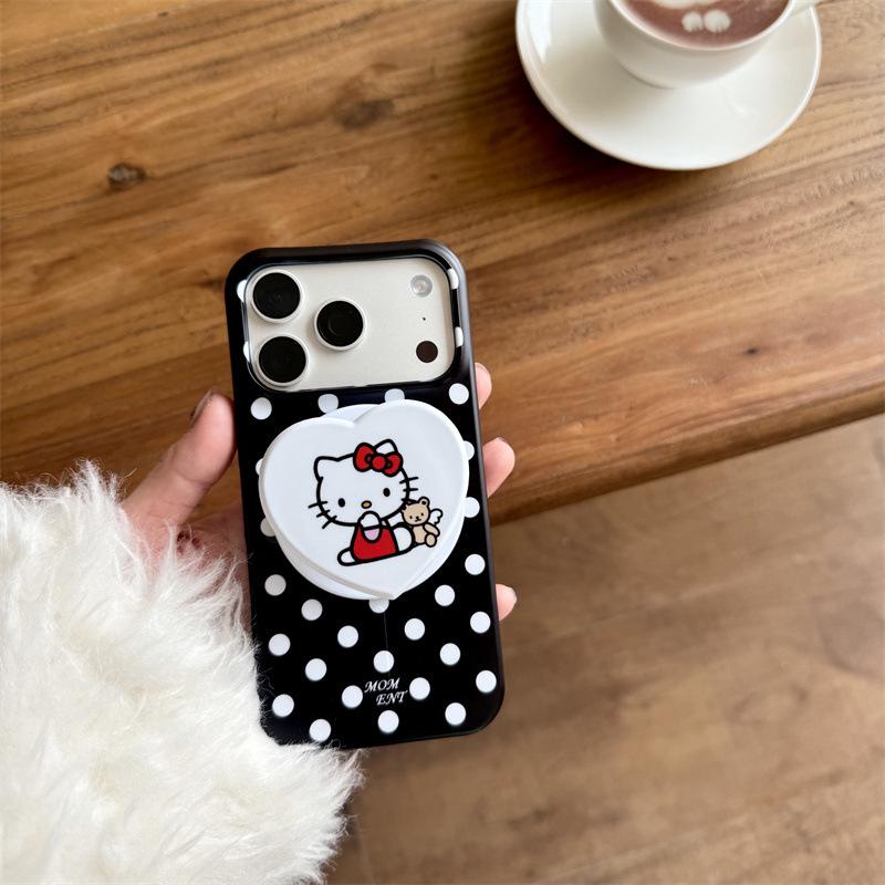 Korean Polka Dot Magnetic Stand Case for iPhone 17/16 Pro Max/15 Pro iPhone 15 Pro Max
