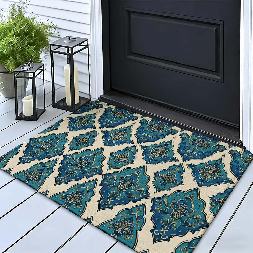 Decorative Blue Moroccan Tile Pattern Doormat for Entrance Home Decor Rug Mats Waterproof Indoor Outdoor Style 40x60cm