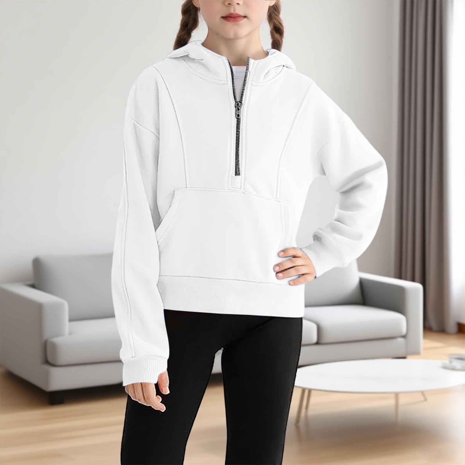 

Детская толстовка с капюшоном на молнии, утолщенная, для девочек, однотонный топ 120 белый