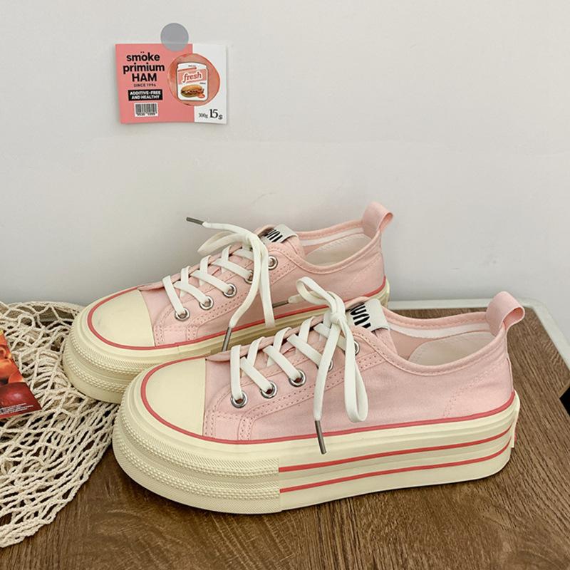 

Тонкие дышащие~ 2025 новые летние на толстой подошве с увеличением роста повседневные маленькие белые туфли для студенток универсальные парусиновые туфли для детей 40 розовый