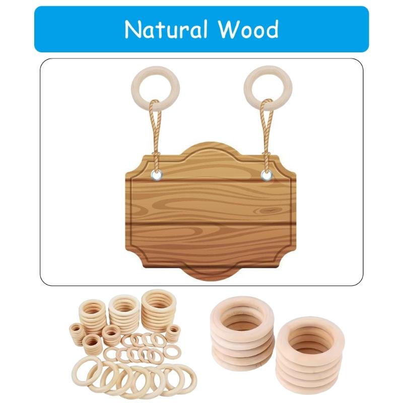 40Pcs Natural Wood Rings for Craft, Pendant Connectors Wood Rings Circles for Craft, Jewelry Making, 8 Size 15-50mm