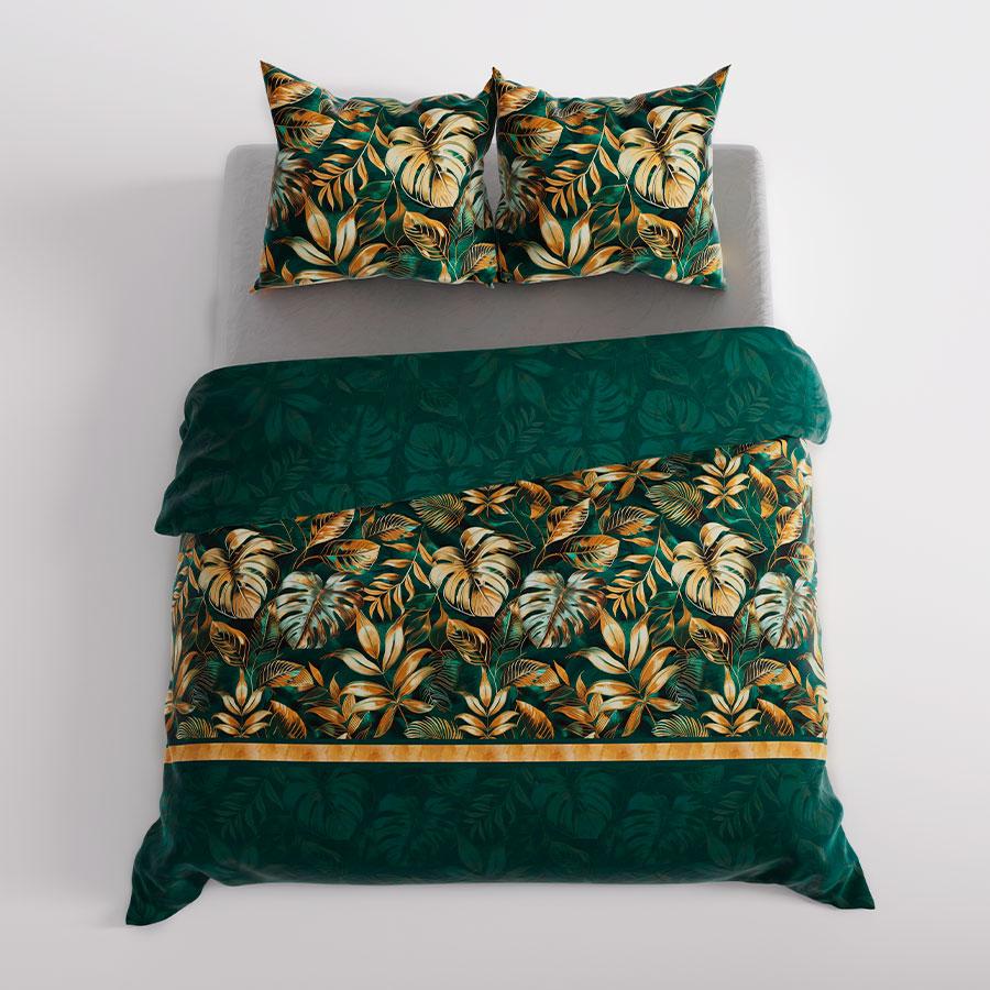 SELVA Green bedding set 220x200 cm - satin cotton, tropical pattern