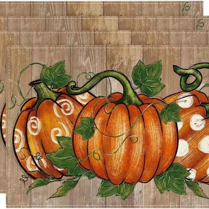 1PC Fall Pumpkin Placemats for Dining Table Autumn Thanksgiving Seasonal Holiday Decoration Rustic Washable Table Mats