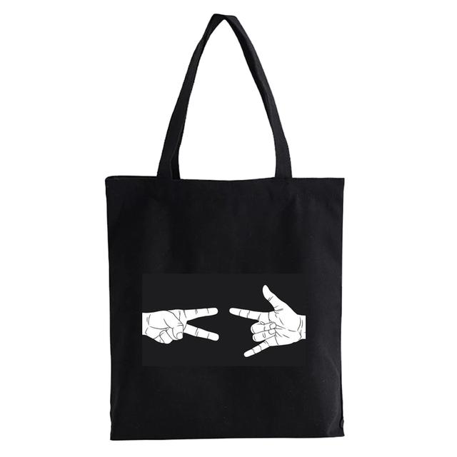 Peace Love Rock Damen-Einkaufstasche, lustige Musik, Radiologie, Skelett, Teenager-Studenten, Umhängetasche, Canvas-Tasche mit Friedensdruck