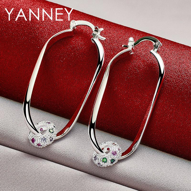 

925 Sterling Silver 45MM Exquisite Colorful Zircon Beads Earrings for Women Charm Wedding Party Fashion Jewelry Gifts Accessorie серебряный