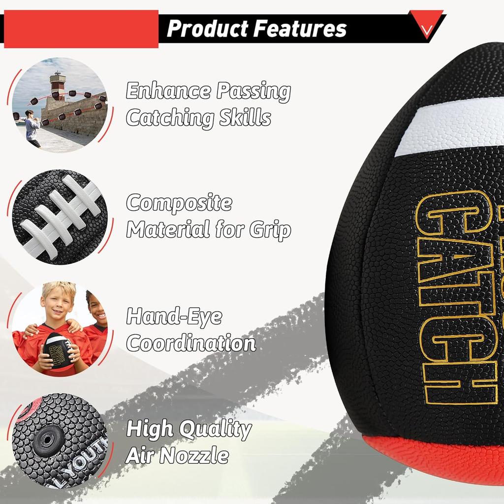PassCatch Composite Training Football, Peewee Size, Youth Size(Ages 5-13) & Official Size(Ages 14+), Enhance Solo Passing Catching Skills(with Pump)