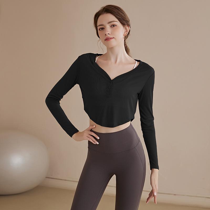 

Женская легкая йога-накидка с V-образным вырезом, быстросохнущий облегающий спортивный топ - футболка с длинным рукавом для бега и тренировок XXL