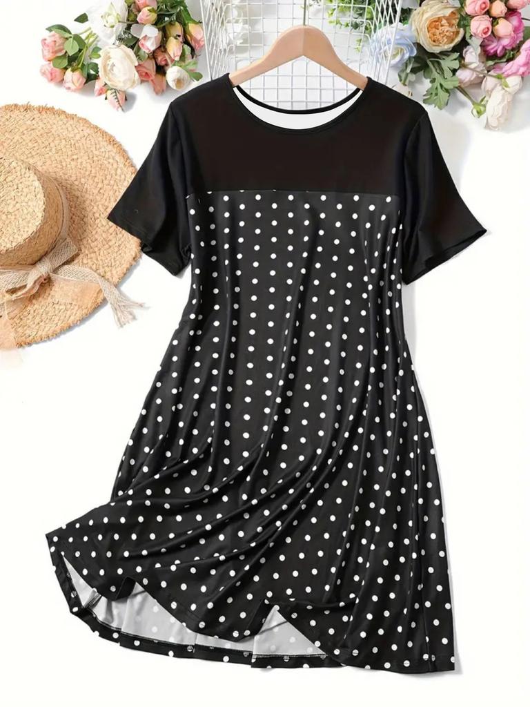 New Spring Summer Polka Dot Crew Neck Short Sleeve Nightdress Comfortable Dress Women's Clothing