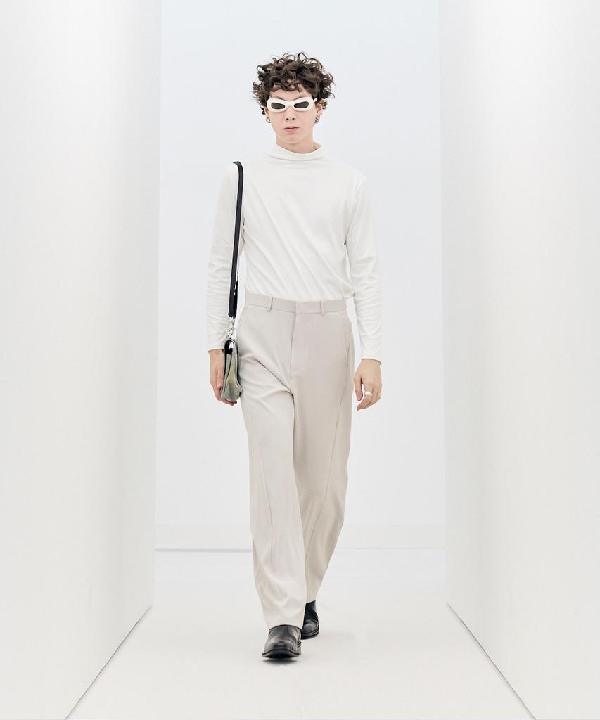 IRONYPORNO WHITELINE 86-Iro268 Basic Curved Wide Poly Pants Light Gray