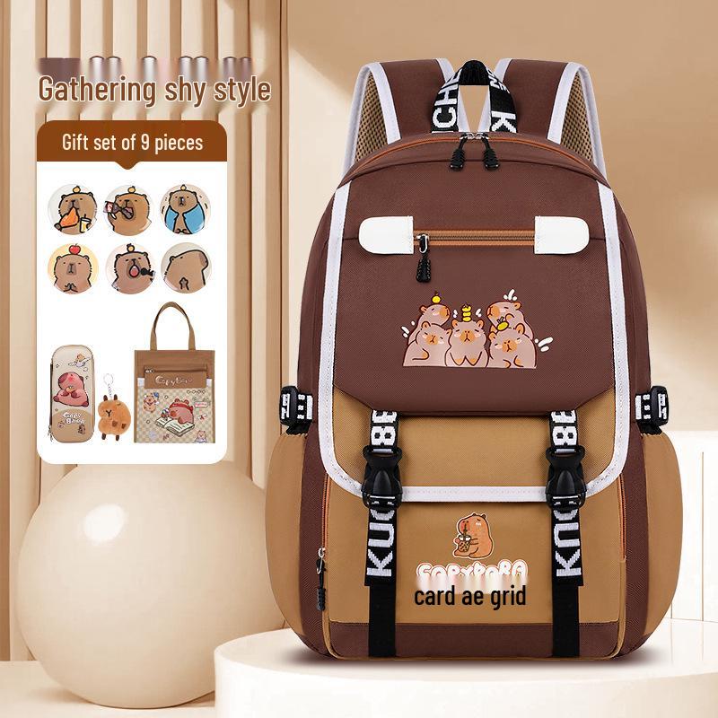 Ryggsäck med stor kapacitet och vattentät kapybara för barn - Lättviktig, ryggskyddande skolväska