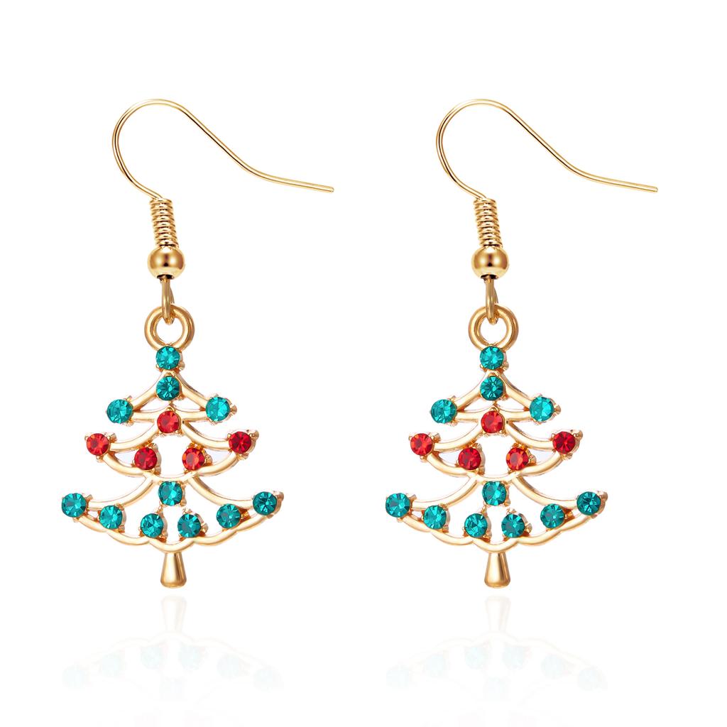 Fashion Crystal Beads Christmas Tree Zircon Santa Claus Earrings Dangle Stud For Women Xmas Party Jewelry Gift