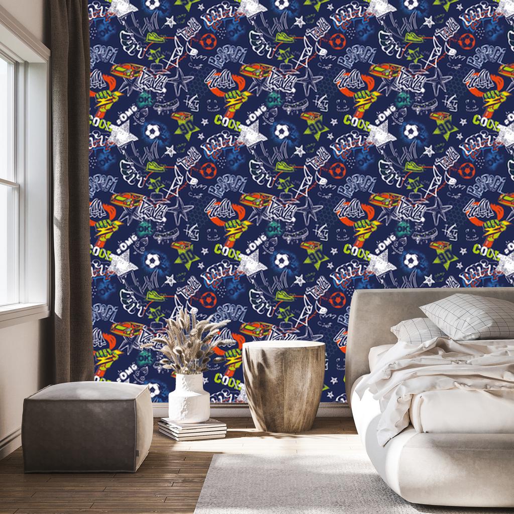 Graffiti Wallpaper Cars and Football for Living Room and Bedroom 50x1000