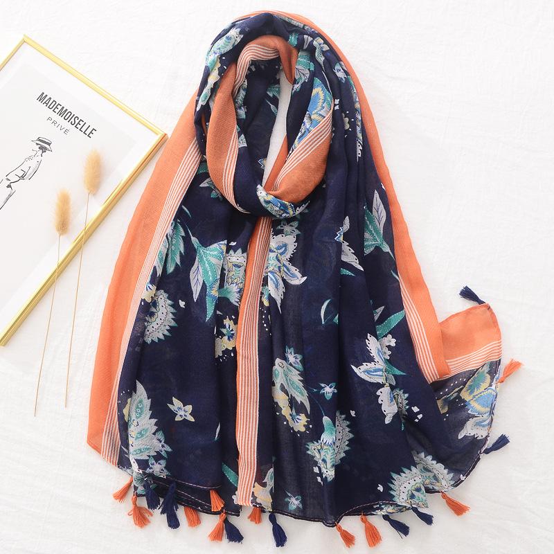 Fashion Wave Striped Patchwork Tassel Viscose Shawl Scarf Lady Print Pashmina Stole Wrap Snood Bufandas Muslim Hijab Sjaal