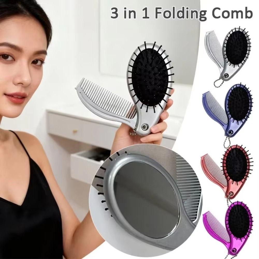 Foldable Portable Hair Brush 3 in1 Travel Massage Comb Air Cushion Comb Essential Tool