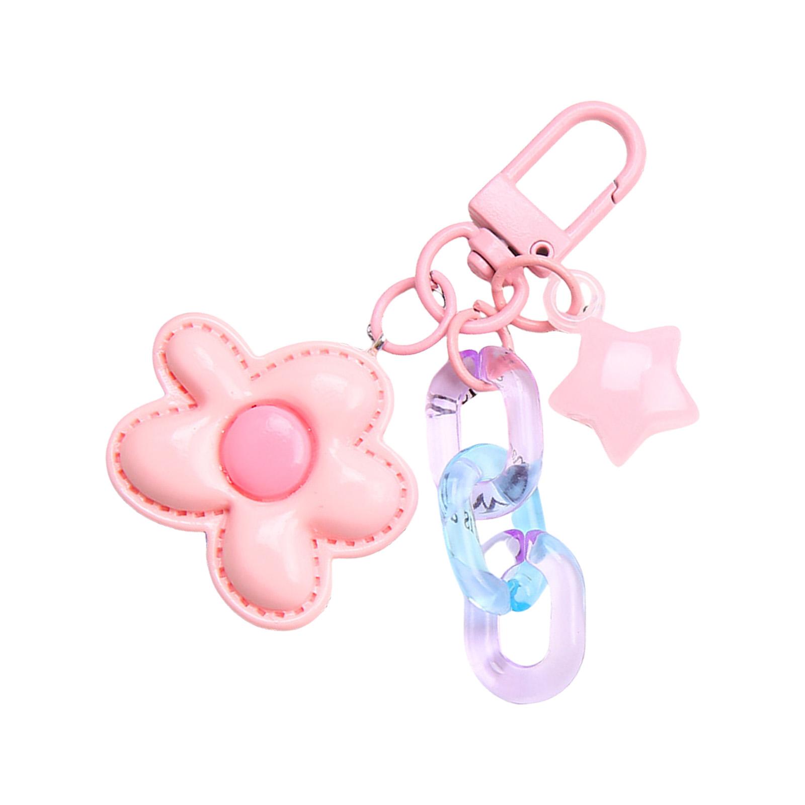 

Shiny Five Petal Flower Star Keychain Candy Color Alloy Bag Charm Accessory Decoration For Women Girls Lady розовый