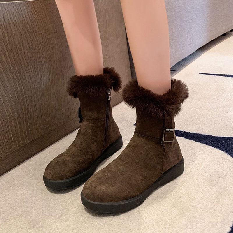 Women's  Retro Suede Fur Snow Boots: Soft, Non-Slip, Short, Velvet-Lined, Thick Warm Cotton.