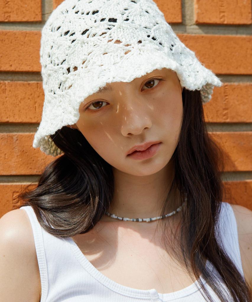 LEE Solid Cotton Lace Knit Hat Ivory